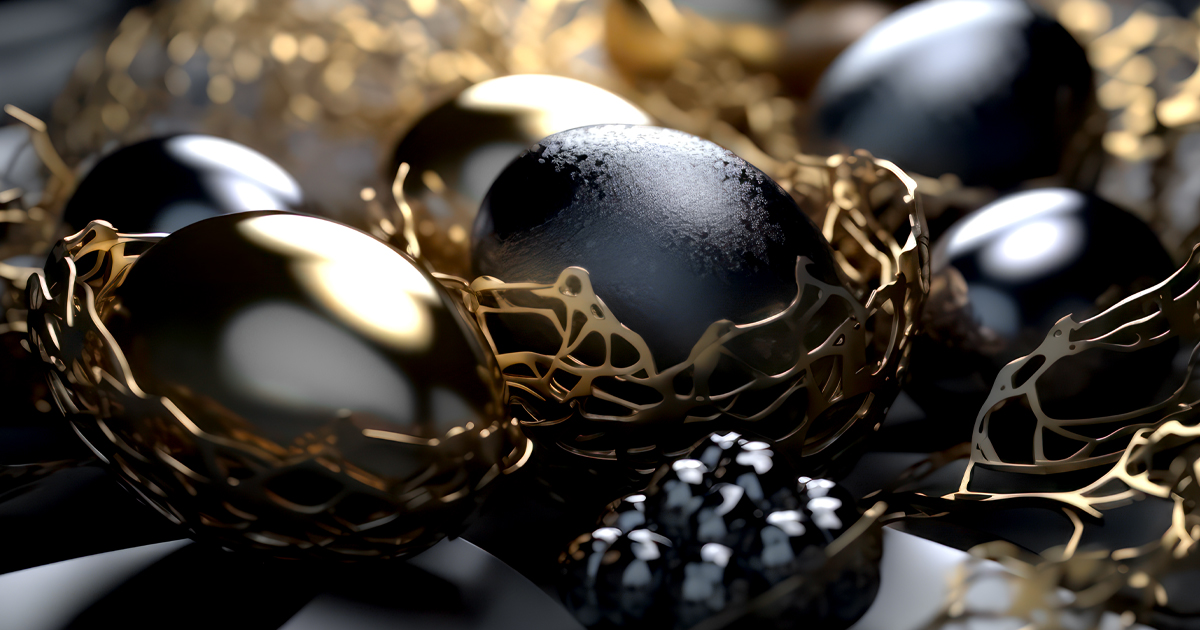 Gold and Black luxury eggs in golden baskets